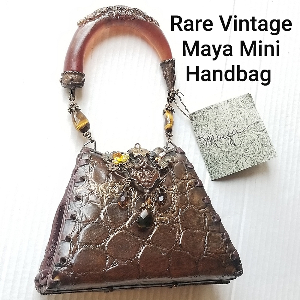Rare STUNNING Vtg Maya Evangelista Brown Art Deco Resin Metal Beaded Purse